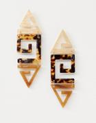 Asos Design Drop Earrings In Logo Resin Design In Tortoiseshell - Gold