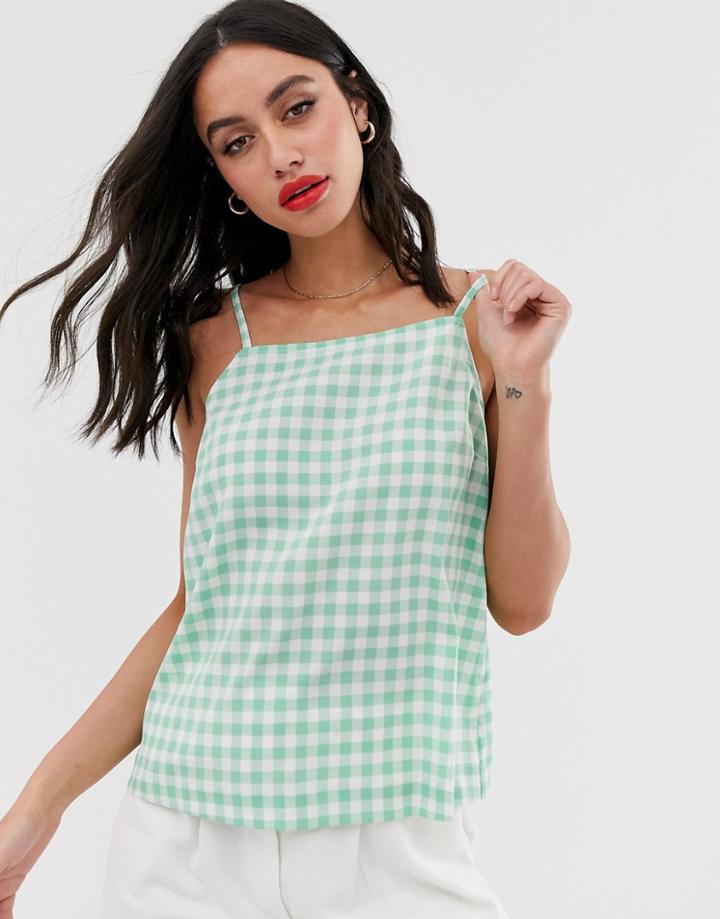 Asos Design Square Neck Cami In Gingham - Multi
