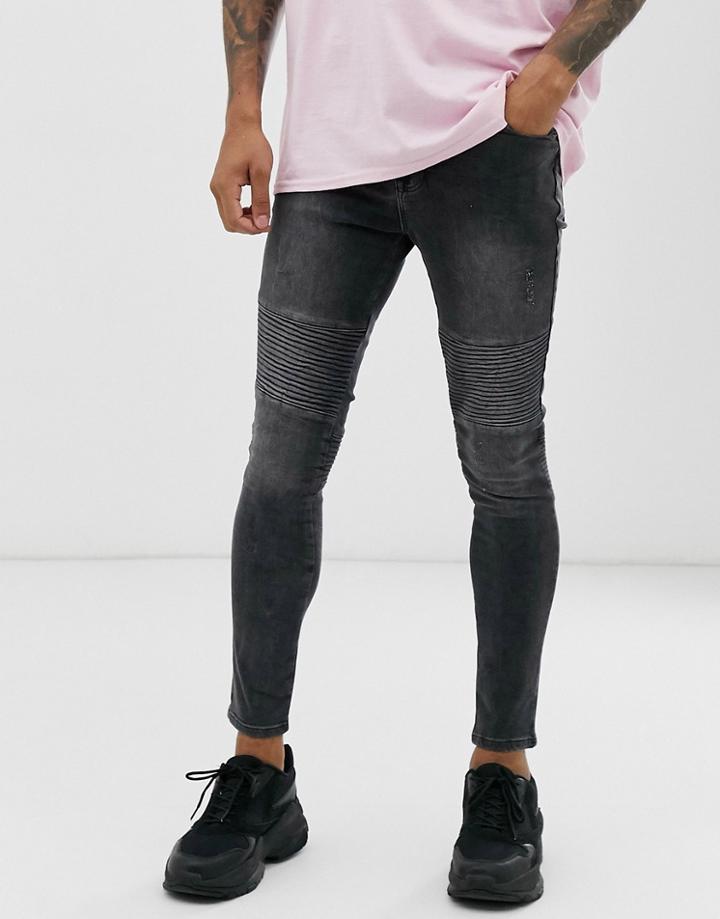 Asos Design Spray On Biker Jeans In Power Stretch In Washed Black - Black