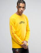 Criminal Damage Long Sleeve T-shirt In Yellow With Sleeve Print - Yellow