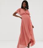 Asos Design Maternity Maxi Dress With Cape Back And Dipped Hem-pink