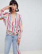 Asos Design Oversized Wrap Top In Stripe - Multi