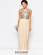 Tfnc Wedding Sequin Maxi Dress With Open Back - Nude