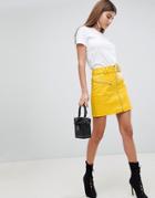 Asos Design Textured Leather Look Mini Skirt With Belt And Zip Detail - Multi