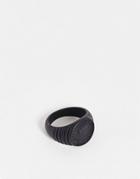 Asos Design Signet Ring With Coin Detail And Embossing In Matte Black