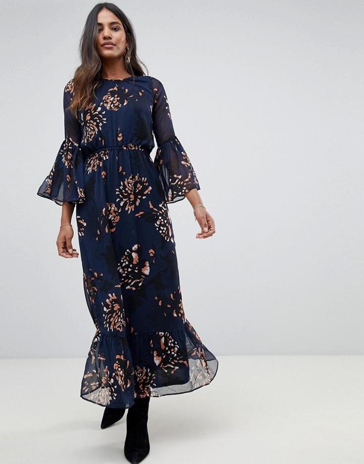 Y.a.s Filukka Floral Print Maxi Dress - Navy