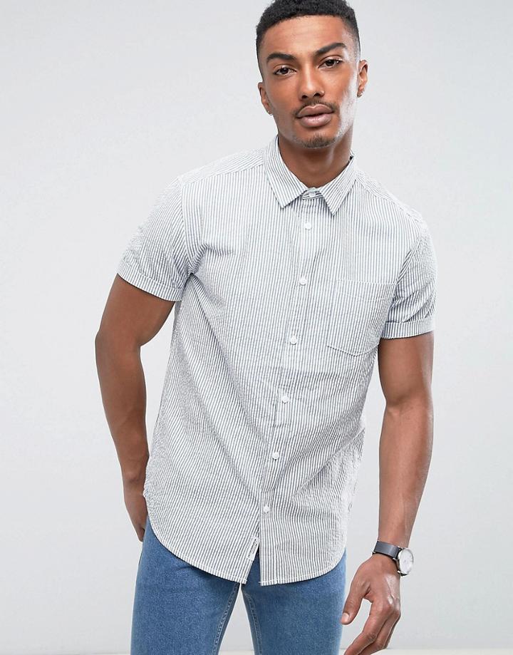 Bershka Regular Fit Shirt In Seersucker - Gray