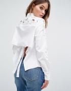 Blank Nyc Embroidered Shirt With Open Back Detail - Blue