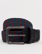 Asos Design Woven Belt In Burgundy And Teal