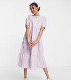 Influence Petite Tiered Smock Midi Dress In Lilac Stripe-purple