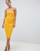 Asos Design Square Neck Pencil Dress In Lace - Yellow