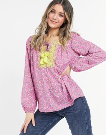 J. Crew Embroidered Cotton Voile Smock Top In Pink