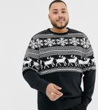 French Connection Plus Reindeer Fairisle Holidays Sweater-navy