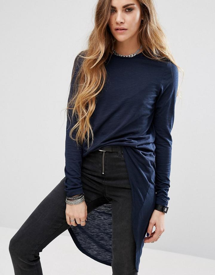 Noisy May Long Sleeve Hi Lo Top - Navy
