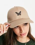 Asos Design Baseball Cap With Butterfly Design In Stone-neutral