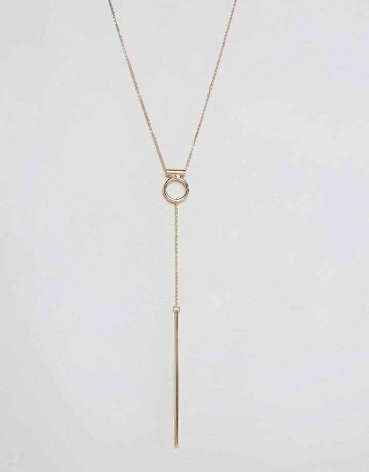 Nylon Gold Plated Circle Drop Bar Necklace - Gold