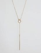 Nylon Gold Plated Circle Drop Bar Necklace - Gold
