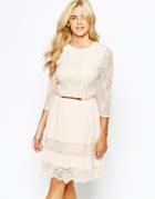 Oasis Lace Insert Skater Dress - Nude