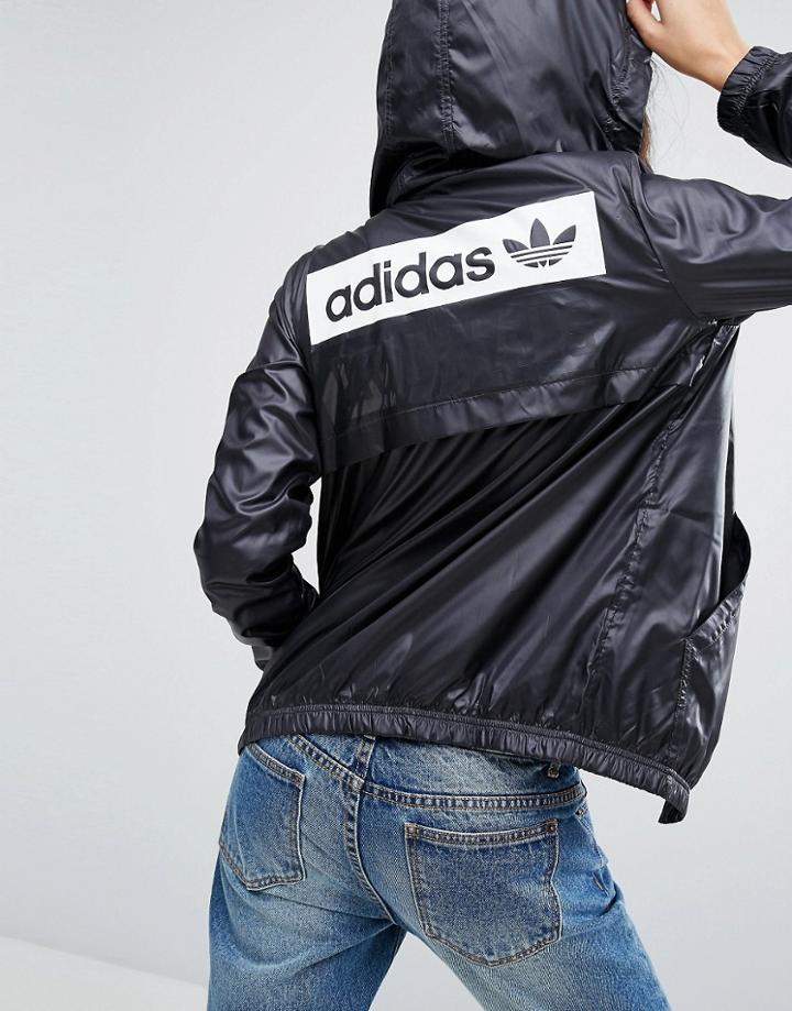Adidas Originals Hooded Jacket With Monochrome Trefoil Logo Back - Bla