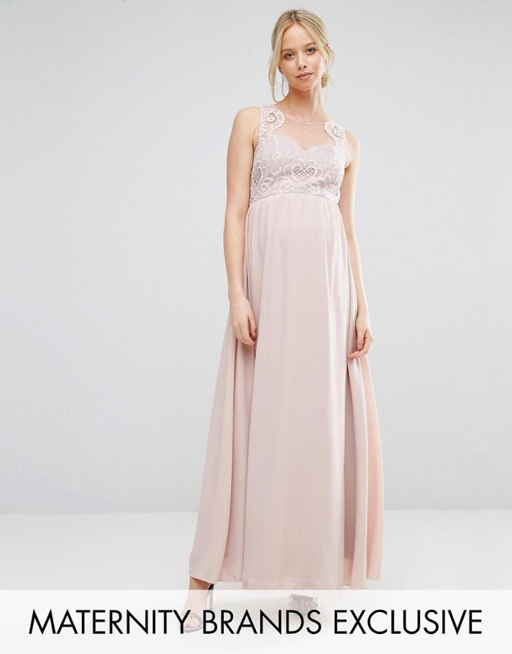 Chi Chi London Maternity Sweetheart Lace Bodice Maxi Dress - Pink