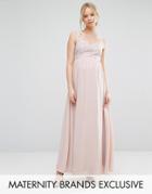 Chi Chi London Maternity Sweetheart Lace Bodice Maxi Dress - Pink