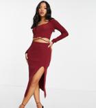 Asos Design Petite Sweater With Tie Waist Detail In Dark Red - Part Of A Set