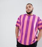 Puma Plus Vertical Stripe T-shirt In Pink Exclusive To Asos - Pink
