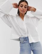 Asos Design Long Sleeve Shirt With Oversized Cuff Detail - White
