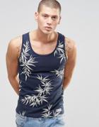 Element Tank With All Over Leaf Print In Navy - Eclipse Navy
