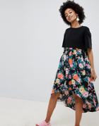 Asos Design Mixed Print Smock Mini Dress With Hi Low Hem - Multi