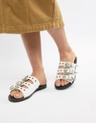 Prettylittlething Western Buckle Slider Sandals - White