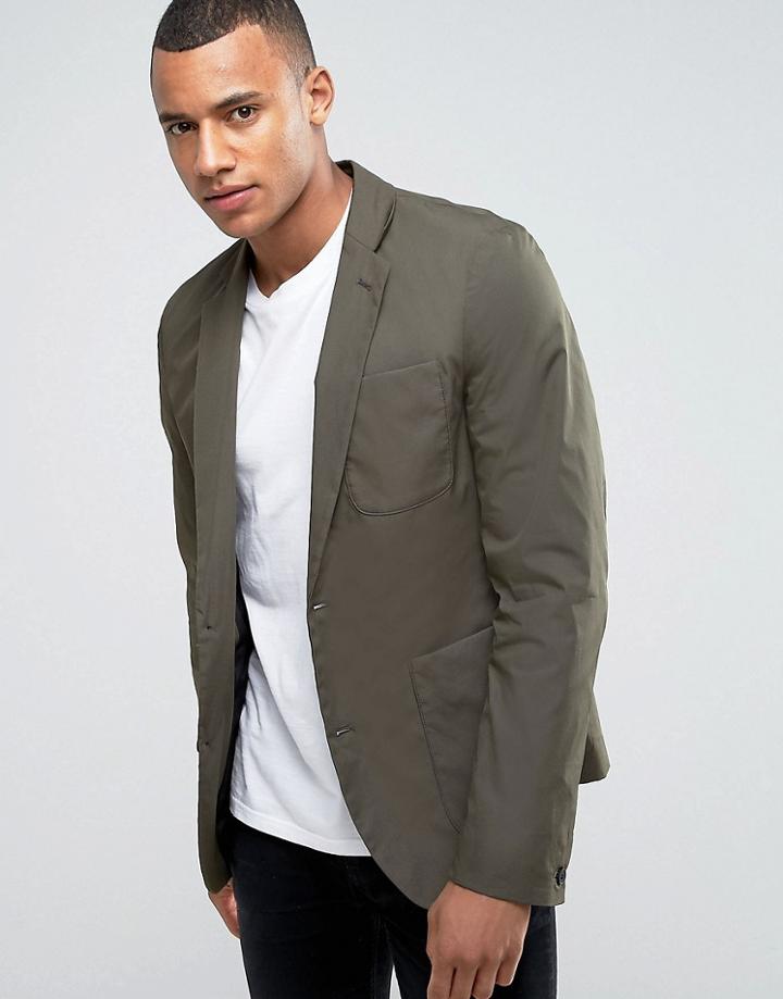 New Look Slim Fit Nylon Blazer In Khaki - Green