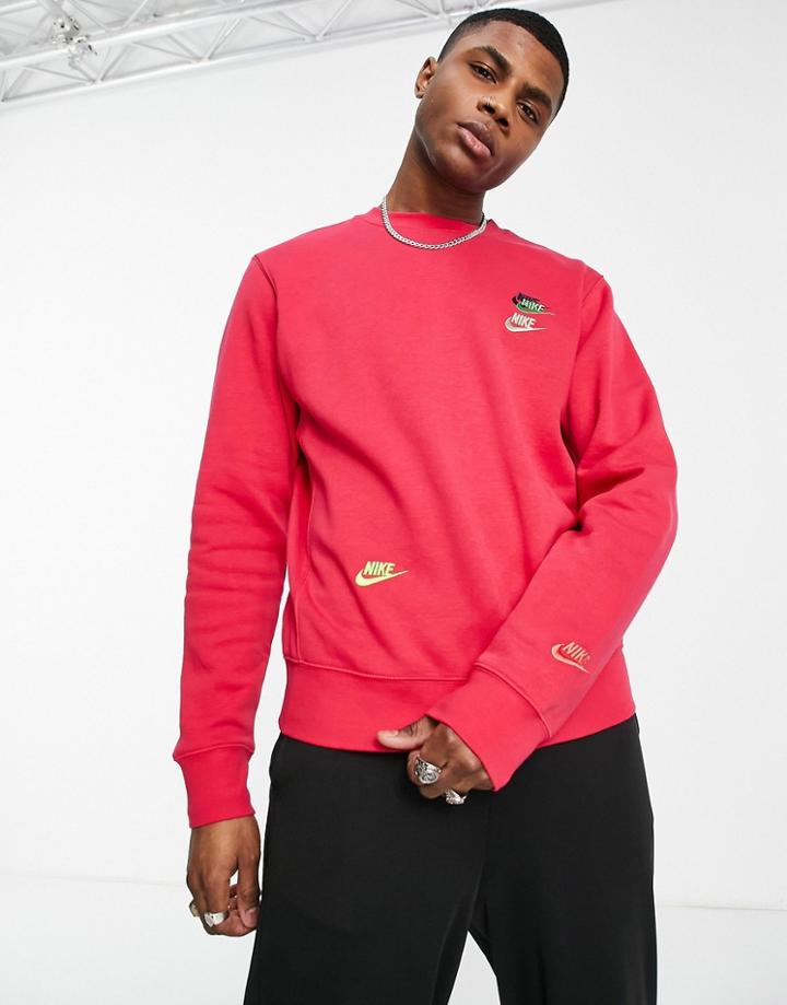 Nike Multi Futura Crew Neck Sweatshirt In Berry Pink