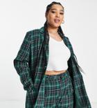 Heartbreak Plus Slouchy Boyfriend Blazer In Green Check