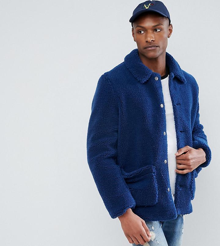 Asos Tall Borg Worker Jacket In Blue - Blue
