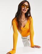 Asos Design Sweater With Notch Neck And Seam Detail In Orange
