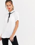River Island Blouse With Peter Pan Collar And Conrast Tie In White