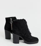 New Look Wide Fit Faux Suede Lace Up Heeled Boot In Black - Black