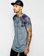 Illusive London Longline T-shirt With All Over Print - Gray