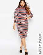 Asos Curve Dress In Stripe With Roll Neck - Multi