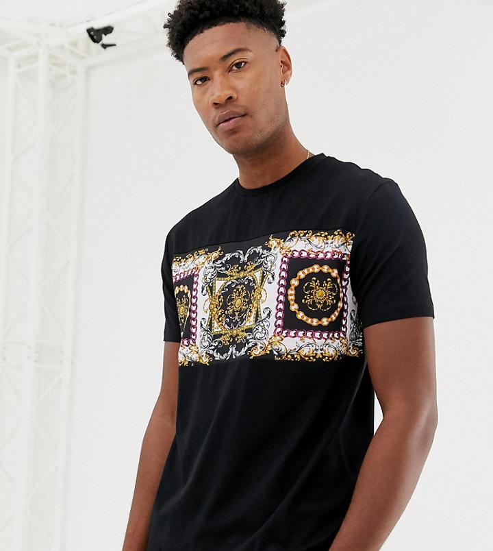 Asos Design Tall Relaxed T-shirt With Baroque Panel Print - Black