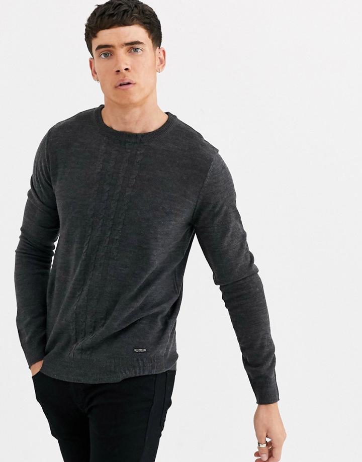 Threadbare Cable Knit Sweater In Gray