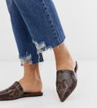 Asos Design Wide Fit Lorne Pointed Mules In Snake-brown
