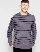 Lyle & Scott Crew Neck Stripe Chunky Knit Sweater - Gray