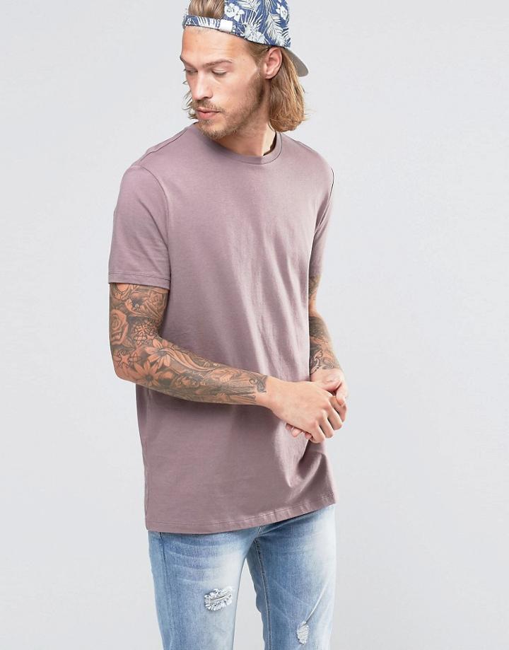 Asos Longline T-shirt With Crew Neck In Purple - Purple