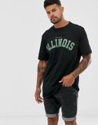 Asos Design Organic Cotton Relaxed T-shirt With Collegiate City Print In Black - Black