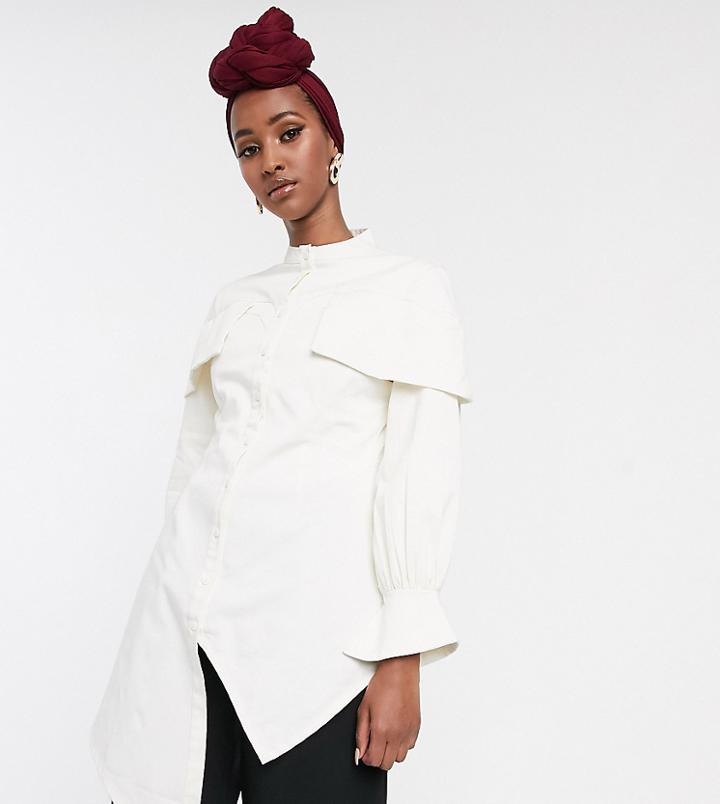 Verona Shirt With Balloon Sleeves And Asymmetric Hem-white