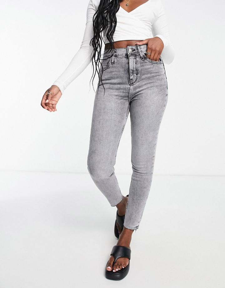River Island High Rise Acid Wash Skinny Sculpt Jeans In Gray