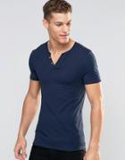 Asos Extreme Muscle T-shirt With Grandad Notch Neck In Navy - Navy