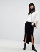 Asos Rib Midaxi Skirt With Side Poppers And Splits - Black